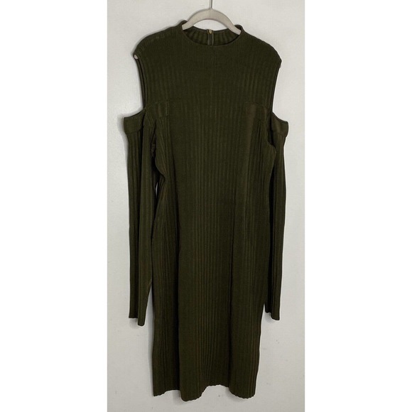 Rachel Rachel Roy Womens Olive Green Ribbed Cold Shoulder Heavy Midi Dress XL - Picture 2 of 6